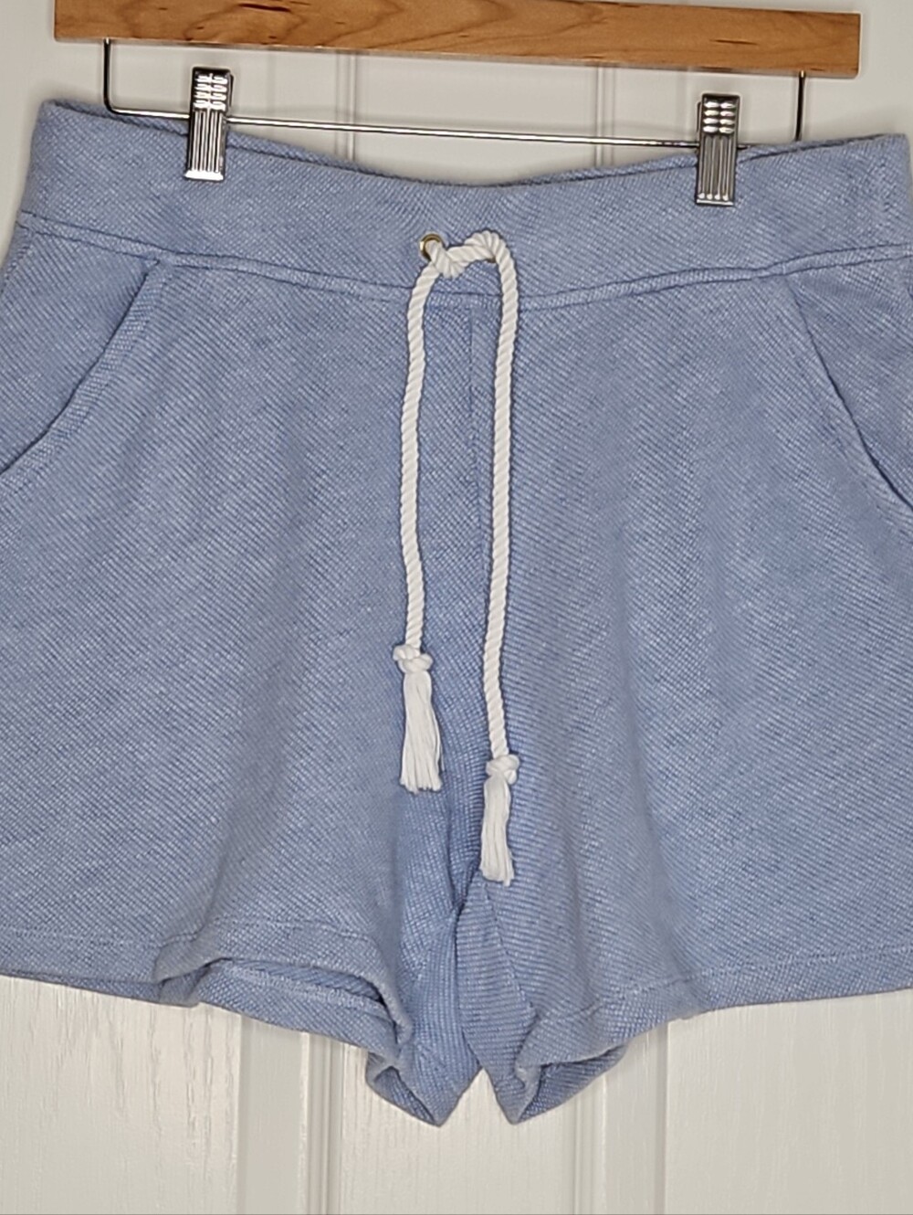 Talbots Beach Terry Shorts Mp Petite Light Blue Drawstring Pocket Coastal Cotton